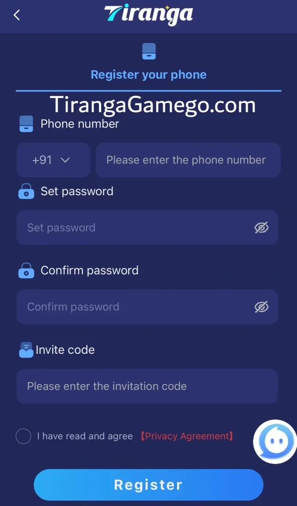tiranga game register